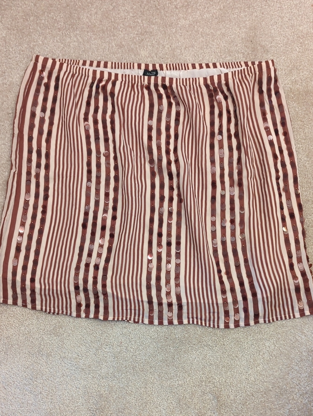 J. Crew Pale Pink and Burgundy Striped Sequin Mini Skirt, Size XXL